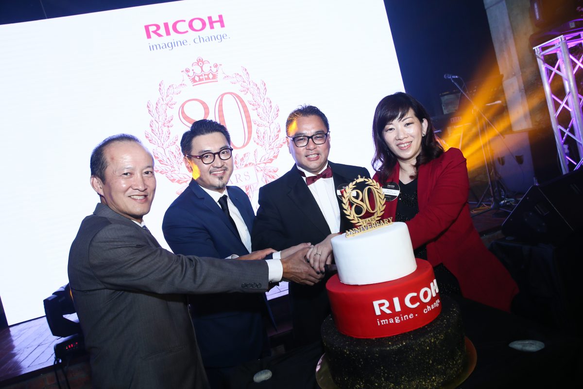 (L-R): Lee Choon Heng, General Manager for Service Division of Ricoh Malaysia Sdn Bhd, Nick Tan, General Manager of Marketing of Ricoh Malaysia Sdn Bhd, Peter Wee, Managing Director of Ricoh Malaysia Sdn Bhd and Alice Lee, Sales Director for Business Technology Division of Ricoh Malaysia Sdn Bhd at Ricoh’s 80th anniversary!
